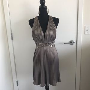 Venus Jeweled Pleated Cross Open Back Grey Dress